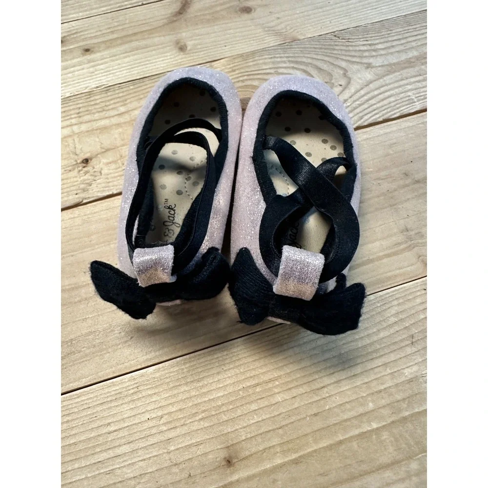 Cat & Jack Toddler Girls Pink Glitter Ballet Flats with Heel Bow Size 5‎